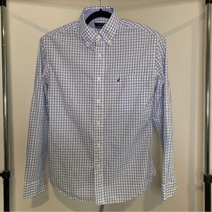 Nautica Men's White and Blue Plaid Shirt, 16, 34/35